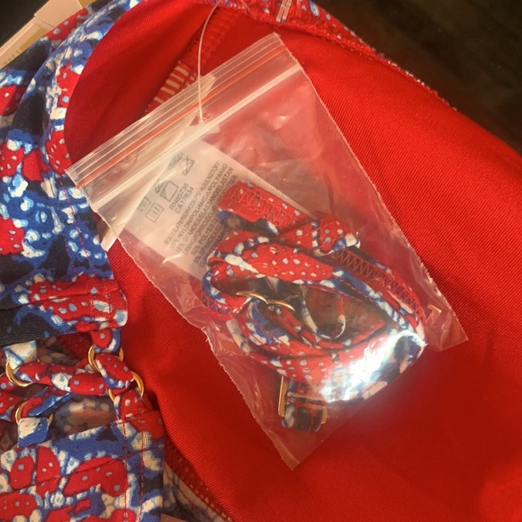 New Michael Michael Kors Angelina Open Back Lace-Up Bandini Top Red Blaze - Picture 5 of 12